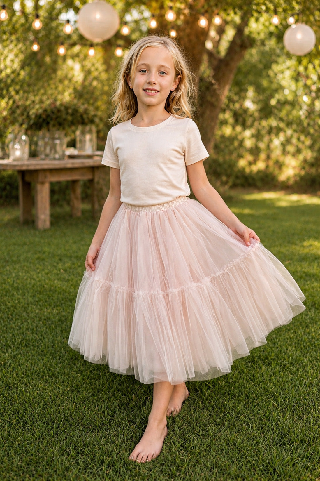 Willow Tutu in Buttercream + Pink Satin Drawstring Bag