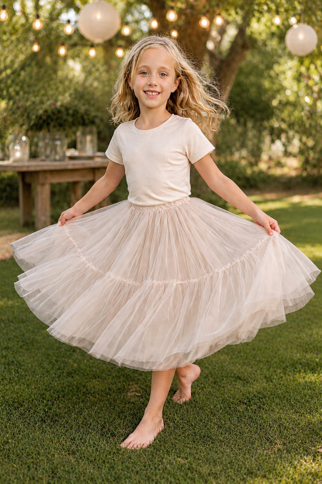 Willow Tutu in Buttercream + Pink Satin Drawstring Bag