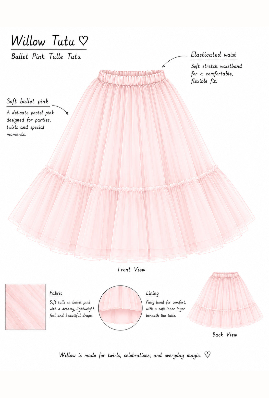 Willow Tutu in Ballet Pink + Pink Satin Drawstring Bag