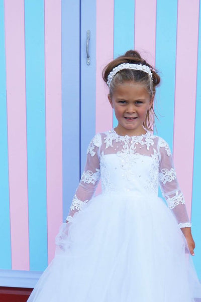 Cynthia in White with Train - Flower Girl | Communion Dress