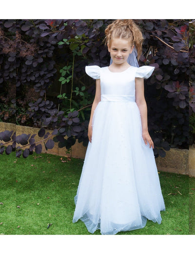 Fayette in White with Vail- Flower Girl Dress | Communion Dress