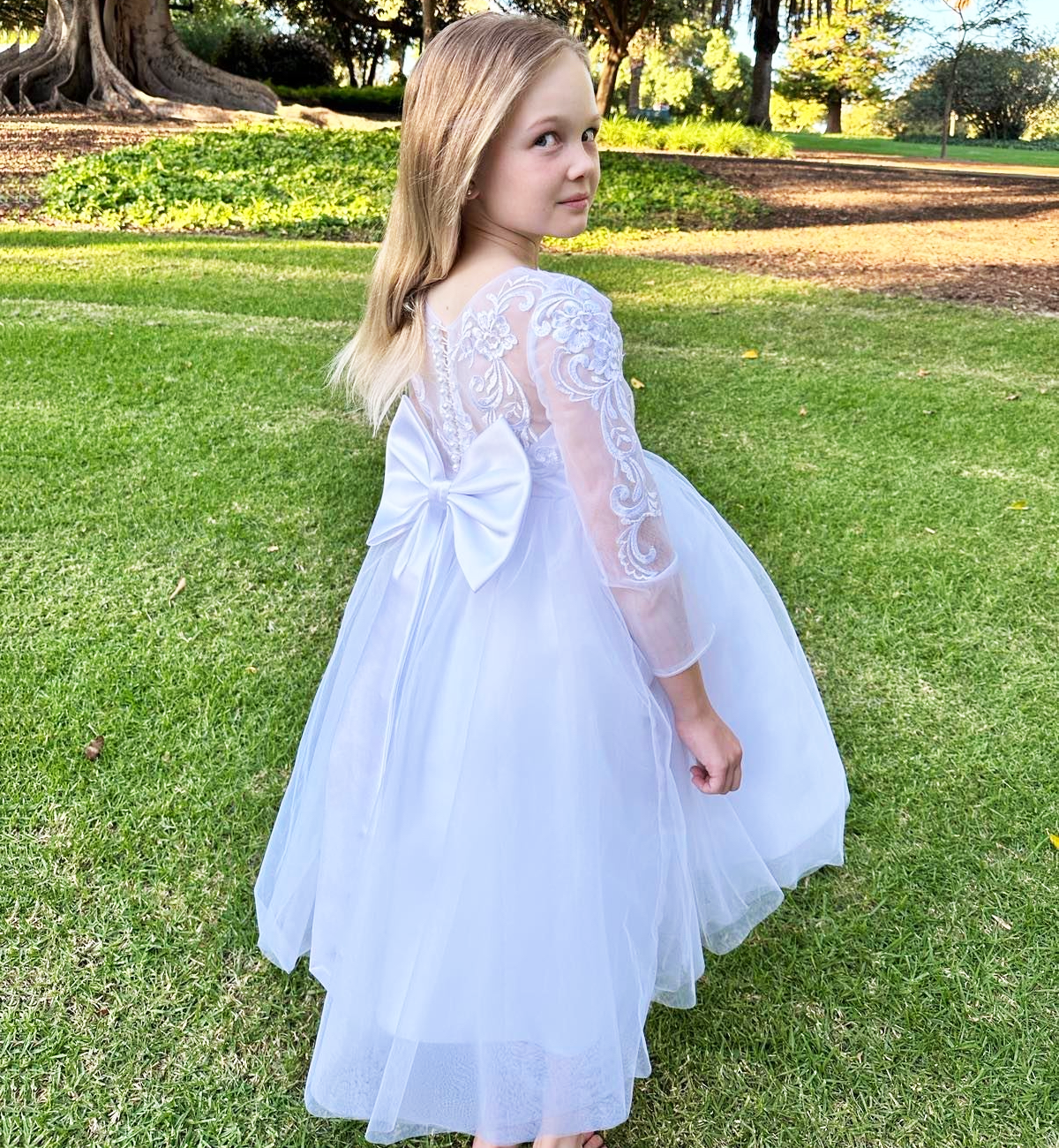 Violet in White - Flower Girl or Communion Dress