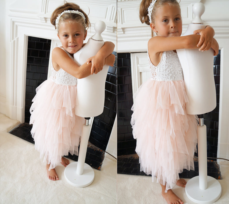 Bess in Blush/Apricot Luxurious Tulle Flower Girl | Party Dress