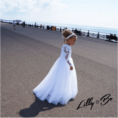 Cynthia in White with Train - Flower Girl | Communion Dress