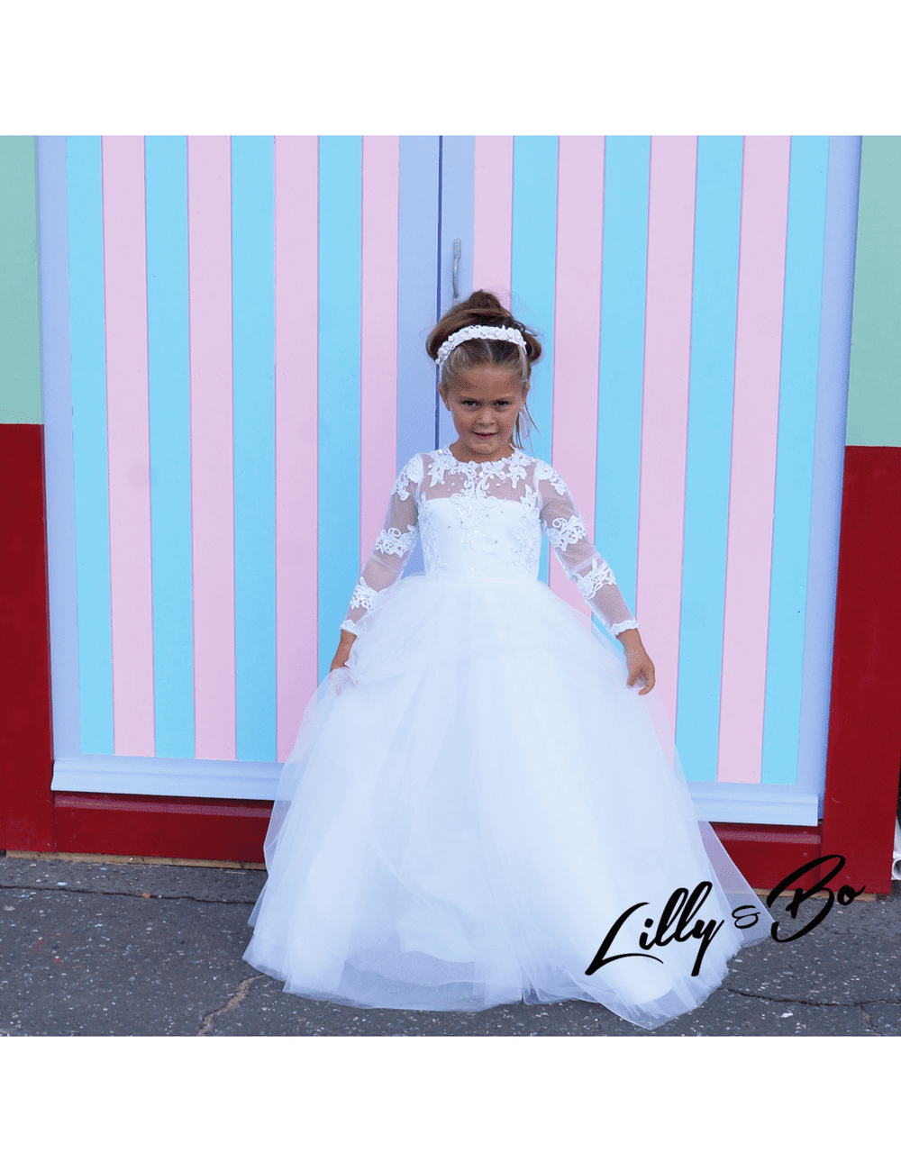 Cynthia in Ivory with Train Flower Girl Communion Dress