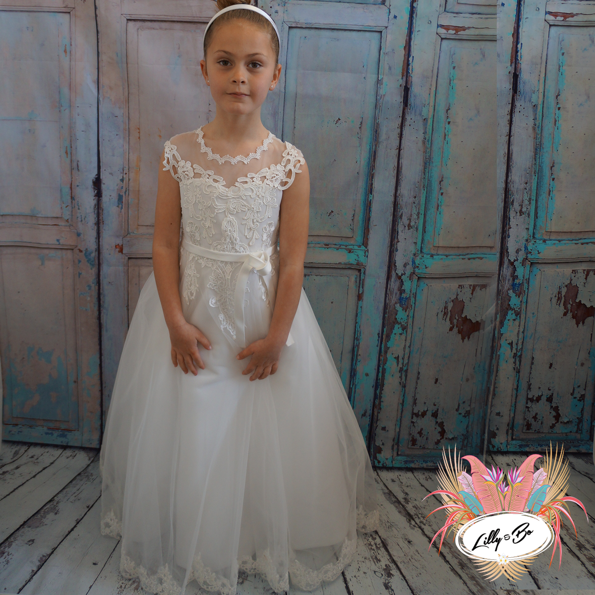 Novella in White Flower Girl Communion Dress SALE
