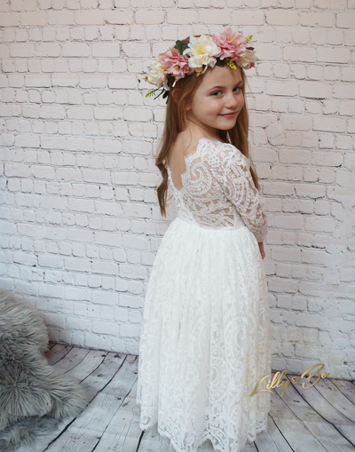 Evelyn ~ Ivory lace dress in rose