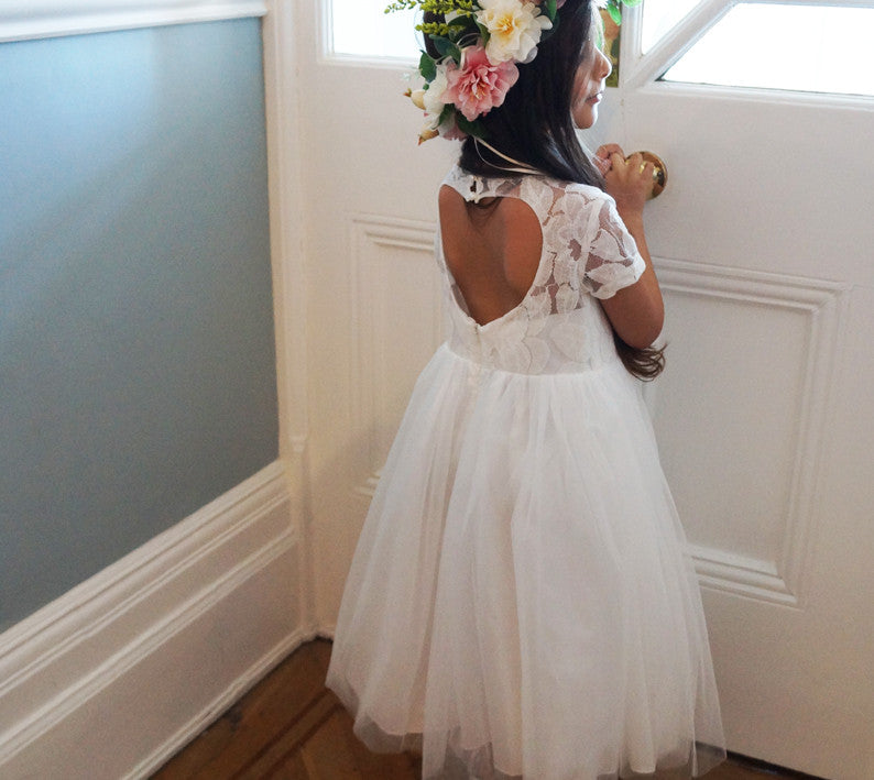 Cerri ~ Ivory White Flower Girl or Communion Dress