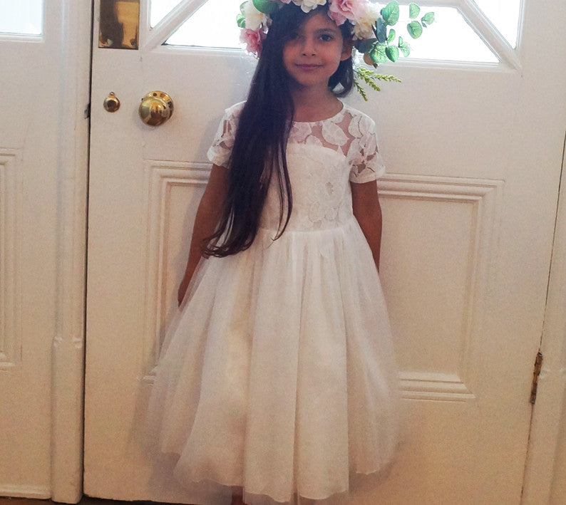 Cerri ~ Ivory White Flower Girl or Communion Dress