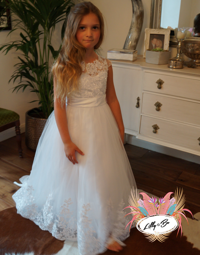 Olivia in Ivory (with train)~ Flower Girl | Communion Dress